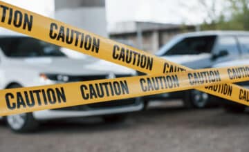 black white vehicles yellow caution tape near car parking lot daytime crime scene