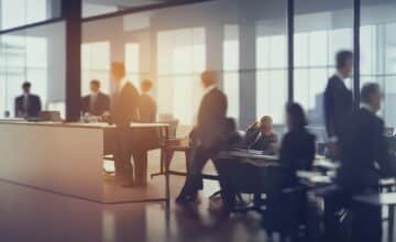 blurred soft people meeting table business people talking modern office generative ai