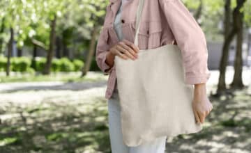 woman shopping with fabric tote bag